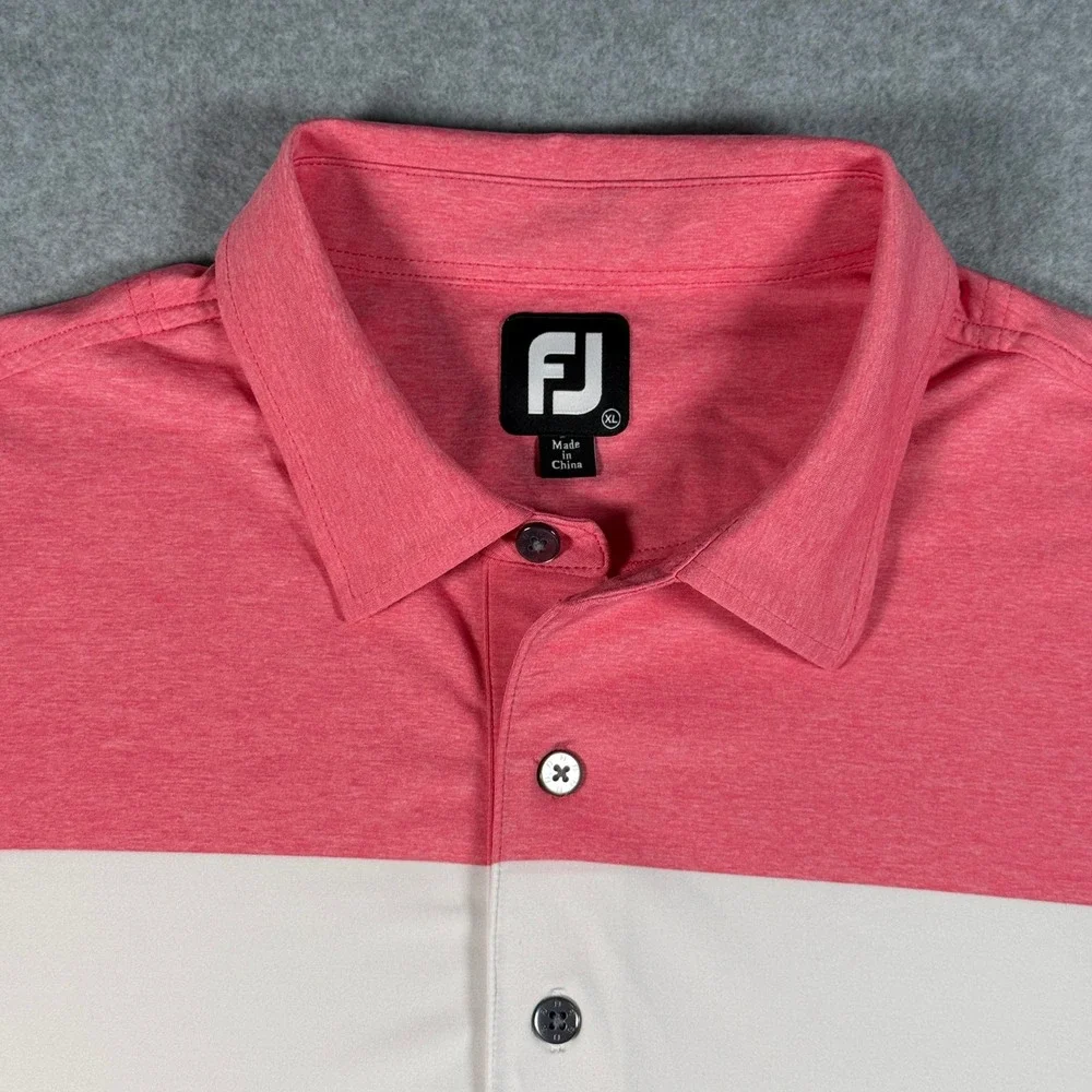 FootJoy FJ Golf Polo Men's XL Pink White Colorblock Rio Secco Performance